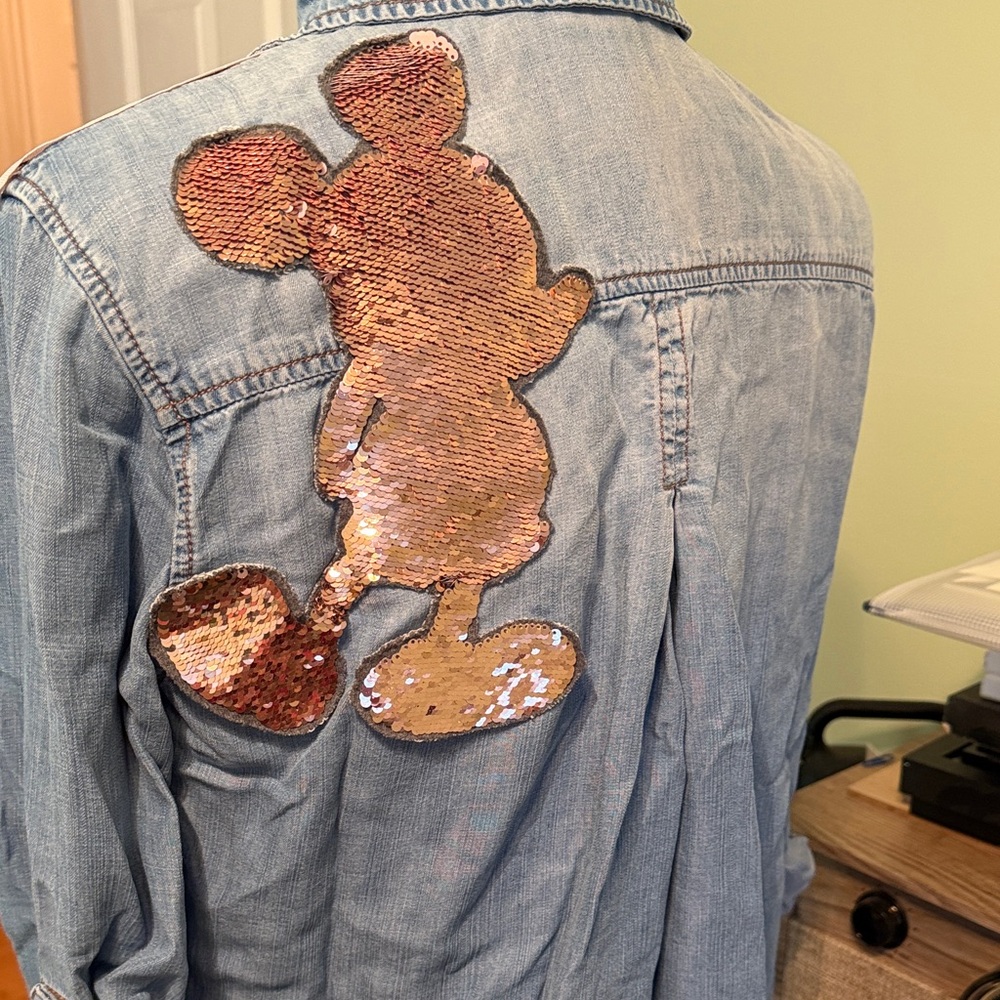 One of a kind Upcycled Denim Button-Up